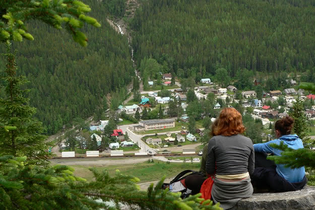 Hikers enjoying the view of Field from the Burgess Pass Trail